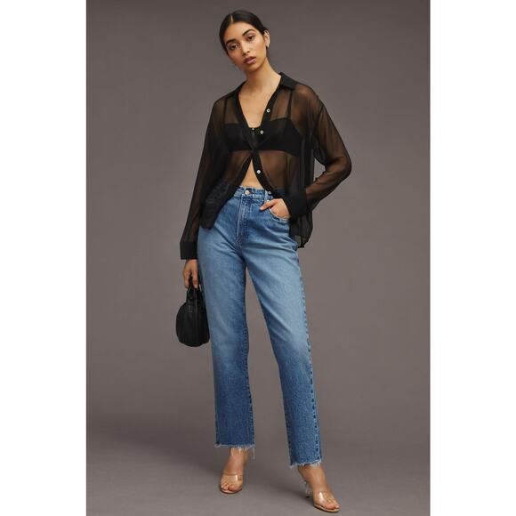 Good American Good Vintage Frayed Hem Jeans in Indigo Blue 0/25 NWT - Picture 2 of 13